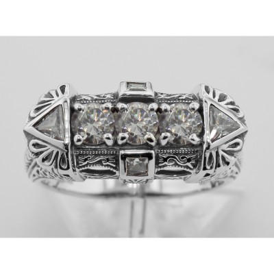 Art Deco Style White Topaz Sterling Silver Filigree Ring - FR-1238-WT-WT
