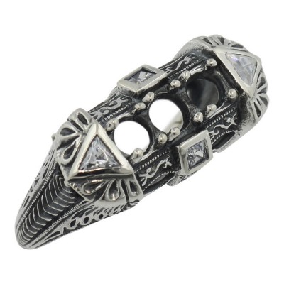 Art Deco Style Semi Mount Sterling Silver Filigree Ring w/ CZ Accents - FR-1238-SEMI-CZ