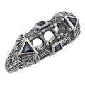 Art Deco Style Semi Mount Ring Sapphire Accents - Sterling Silver