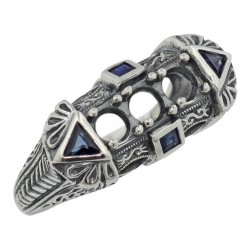 Art Deco Style Semi Mount Ring Sapphire Accents - Sterling Silver