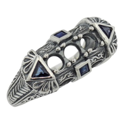 Art Deco Style Semi Mount Ring Sapphire Accents - Sterling Silver - FR-1238-SEMI-S