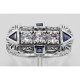 Vintage Style Art Deco Filigree Ring Sapphires White Topaz Sterling Silver - FR-1238-WT-S