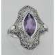 Art Deco Style Genuine Amethyst Filigree Ring - Sterling Silver - FR-125-AM