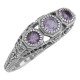 Amethyst Filigree Ring w/ 4 Diamonds - Sterling Silver - FR-126-AM