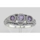 Amethyst Filigree Ring w/ 4 Diamonds - Sterling Silver - FR-126-AM