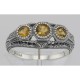 Art Deco Style Citrine Filigree Ring w/ 4 Diamonds - Sterling Silver - FR-126-C