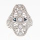Art Deco Style CZ / Genuine Sapphire Filigree Ring 14kt White Gold - FR-1261-CZ-WG