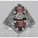 Art Deco Style 2 Stone Garnet and Diamond Filigree Ring Sterling Silver - FR-1267-G