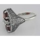 Art Deco Style 2 Stone Garnet and Diamond Filigree Ring Sterling Silver - FR-1267-G