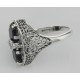 Art Deco Style Black Onyx Filigree Ring with Diamond - Sterling Silver - FR-1267-O