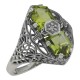 Art Deco Style 2 Stone Peridot and Diamond Filigree Ring Sterling Silver - FR-1267-P