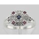 Sapphire / Ruby Filigree Ring - Deco Style - Sterling Silver - FR-1269-S-R