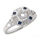 Art Deco Style Semi Mount Blue Sapphire Filigree Ring - 14kt White Gold - FR-1269-SEMI-WG