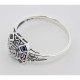 Sapphire  White Topaz Filigree Ring - Art Deco Style - Sterling Silver - FR-1269-WT-S