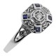 Sapphire  White Topaz Filigree Ring - Art Deco Style - Sterling Silver - FR-1269-WT-S