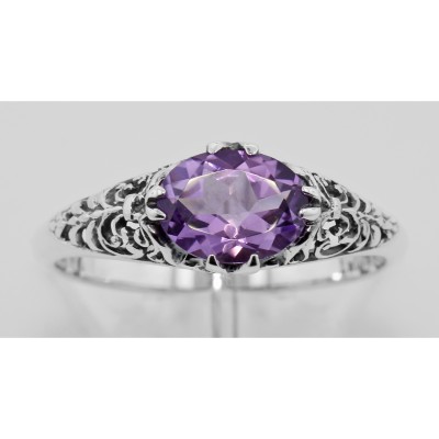 Amethyst Filigree Ring - Sterling Silver - FR-127-AM