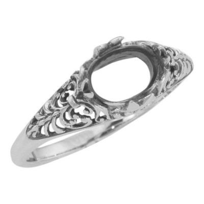 Oval 6mm x 8mm Semi Mount Filigree Ring - Sterling Silver - FR-127-SEMI