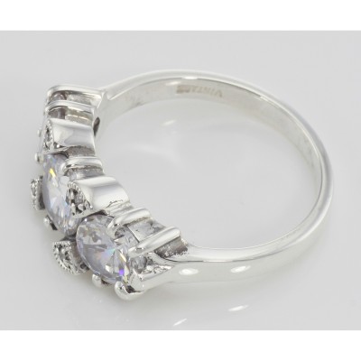 Lovely Art Deco Style 3 Stone White Topaz and Diamond Ring - Sterling Silver - FR-129-WT