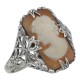 Hand Carved Italian Shell Cameo Filigree Ring - Sterling Silver - FR-13-SH