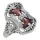 Antique Style Garnet Filigree Ring with Flower Design - Sterling Silver - FR-1311-G