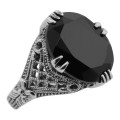 8 Carat Faceted Black Spinel Filigree Ring - Sterling Silver