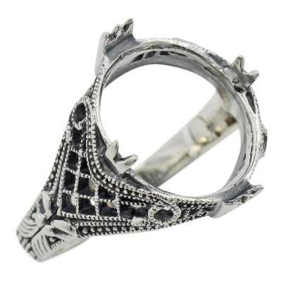 Art Deco Semi Mount Filigree Ring will hold 11x14mm - Sterling Silver - FR-14-SEMI