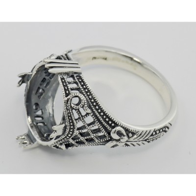 Art Deco Semi Mount Filigree Ring will hold 11x14mm - Sterling Silver - FR-14-SEMI