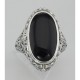 Hand Carved Italian Shell Cameo / Onyx Filigree Flip Ring - Sterling Silver - FR-148-SH-O