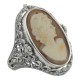 Hand Carved Italian Shell Cameo / Onyx Filigree Flip Ring - Sterling Silver - FR-148-SH-O