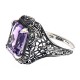 Art Deco Style Amethyst and Diamond Ring - Sterling Silver - FR-15-AM-D