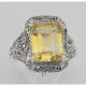 Art Deco Style Genuine Golden Citrine Filigree Ring - Sterling Silver - FR-15-C