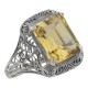 Art Deco Style Genuine Golden Citrine Filigree Ring - Sterling Silver - FR-15-C