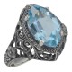 Beautiful 3 Carat Victorian Style Blue Topaz Filigree Ring Sterling Silver - FR-150-BT