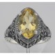3 Carat Victorian Style Genuine Citrine Filigree Ring Sterling Silver - FR-150-C