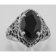 Antique Style Onyx Filigree Ring - Sterling Silver - FR-150-O