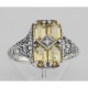 2 Carat Citrine Filigree Ring w/ Diamond - Sterling Silver - FR-151-C