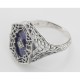 Victorian Style Blue Lapis Filigree Diamond Ring in Fine Sterling Silver - FR-1541-L