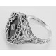 Victorian Style Black Onyx Filigree Diamond Ring in Fine Sterling Silver - FR-1541-O