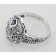 CZ / Sapphire Filigree Ring - Art Deco Style - Sterling Silver - FR-158