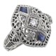 CZ / Sapphire Filigree Ring - Art Deco Style - Sterling Silver - FR-158