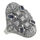 Cubic Zirconia and Sapphire Filigree Ring - Art Deco Style - Sterling Silver - FR-162-CZ