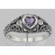 Victorian Style Heart Shaped Amethyst  White Topaz Ring Sterling Silver - FR-17-AM-WT