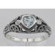 Victorian Style Heart Shaped Blue Topaz  White Topaz Ring - Sterling Silver - FR-17-BT-WT