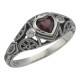 Victorian Style Heart Shaped Garnet  White Topaz Ring Sterling Silver - FR-17-G-WT
