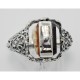 Hand Carved Italian Cameo / Onyx Filigree Flip Ring - Sterling Silver - FR-175-SH-O