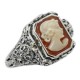 Hand Carved Italian Cameo / Onyx Filigree Flip Ring - Sterling Silver - FR-175-SH-O