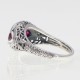 Art Deco Style White Topaz Filigree Ring Red Ruby Accents Sterling Silver - FR-1824-R-WT