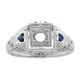 Art Deco 4mm Semi Mount Filigree Ring Sapphire Accents 14kt White Gold - FR-1824-SEMI-S-WG