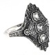 Art Deco Style Three Stone Sterling Silver Filigree White Topaz Ring - FR-1826-WT