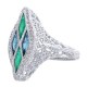 14kt White Gold Art Deco Style Ring w/ London Blue Topaz Green Chalcedony - FR-1828-GR-LBT-WG